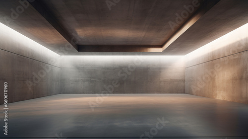 3d render of abstract modern architecture with empty concrete floor, indoor lighting, presentation background (ID: 660670960)