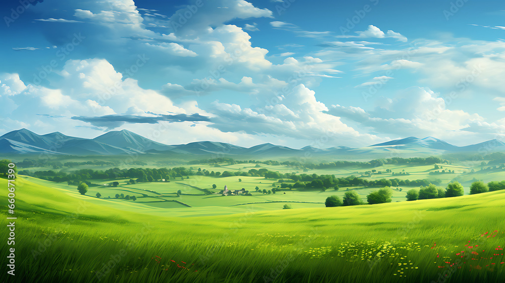 natural scenic panorama green field