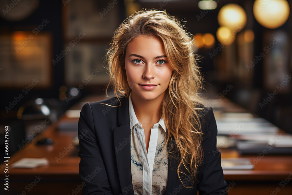 portrait of a red blonde woman in business casual outfit portrait of a red blonde woman in business casual outfit
