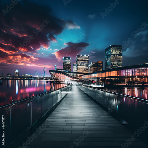 Night photograph of docklands in London