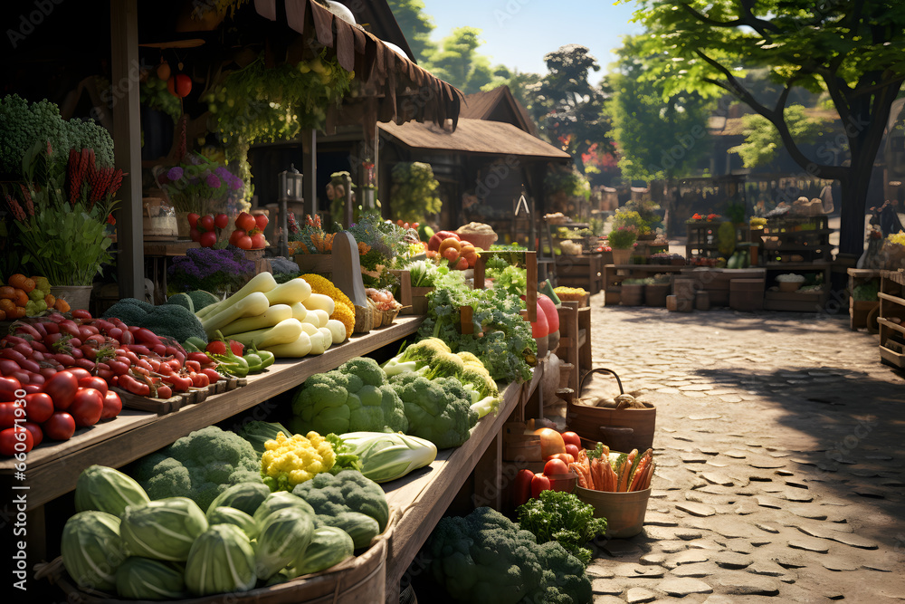 vegetables are on display at a market