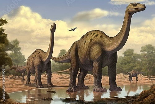Digital illustration of argentinosaurus dinosaurs. Generative AI © Aiden