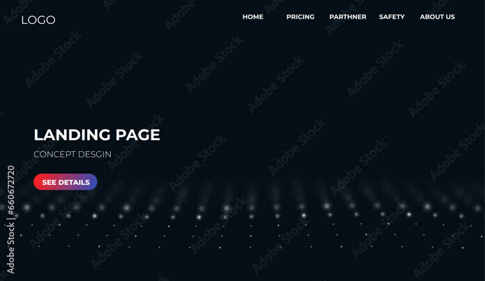 Obraz premium Abstract landing page background with white particles. Flow wave with dot landscape. Digital data structure. Future mesh or sound grid. Pattern point visualization. Technology vector illustration.