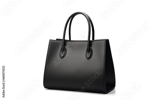 casual black leather women bag, png file of isolated cutout object with shadow on transparent background.