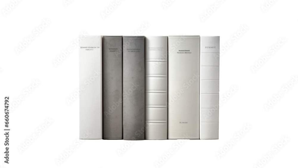 a row of books, png file of isolated cutout object with shadow on transparent background.
