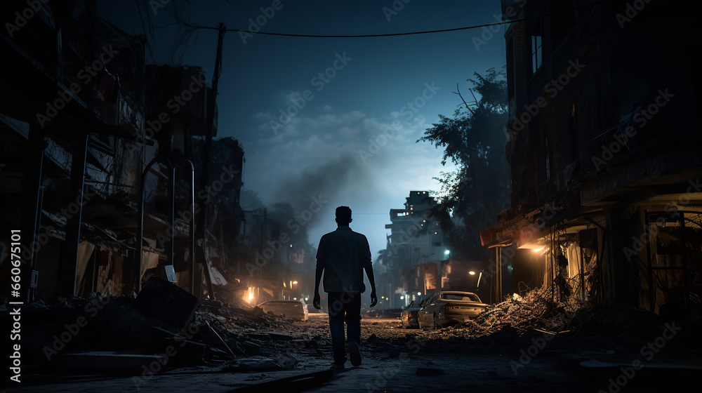 Finding Hope in Rubble: Survivor's Journey through Ruins after devastating earth quake, Generative AI Finding Hope in Rubble: Survivor's Journey through Ruins after devastating earth quake, Generative AI