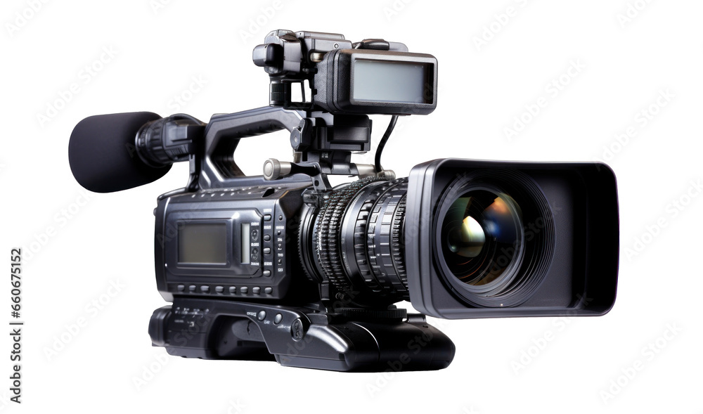 professional film camera, png file of isolated cutout object with shadow on transparent background.