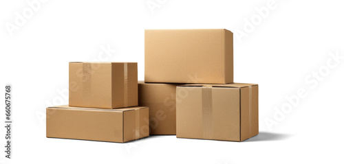cardboard box warehouse mockup, png file of isolated cutout object with shadow on transparent background. photo