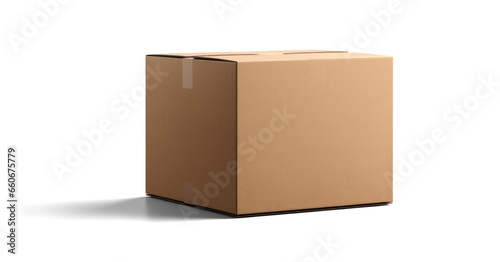 empty closed cardboard box mockup, png file of isolated cutout object with shadow on transparent background. © Аrtranq