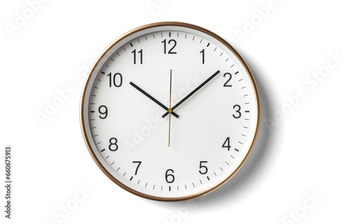 simple wall clock, png file of isolated cutout object with shadow on transparent background.