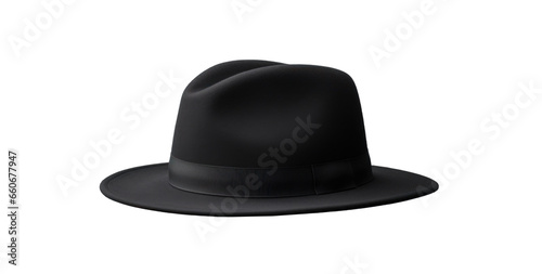 classic black hat, png file of isolated cutout object with shadow on transparent background.