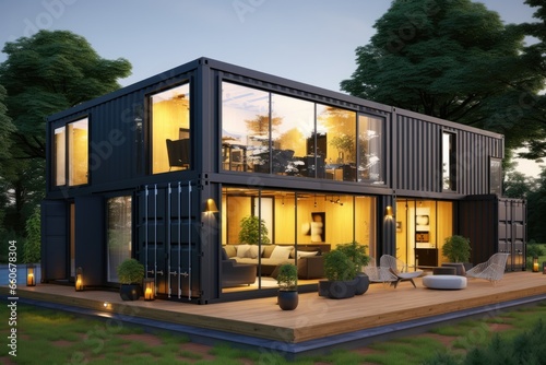 Modern container smart house 3d render