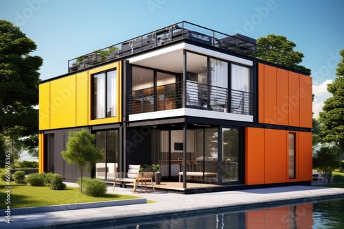Modern container smart house 3d render © Tixel