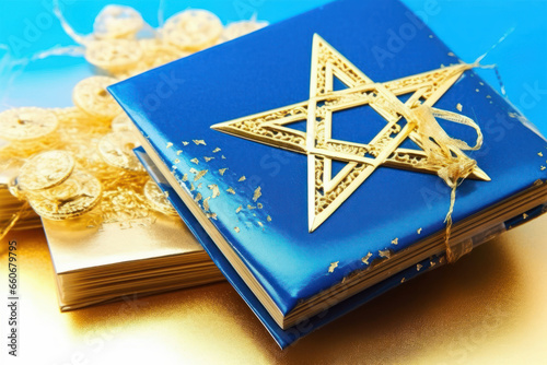 Star of David, on a holy book. Generative AI.