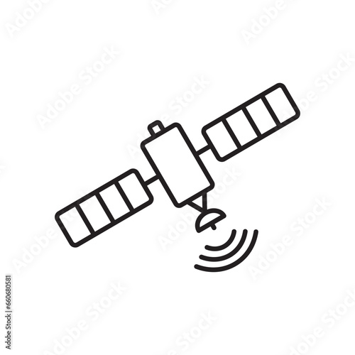 Artificial satelite in orbit around earth. Satellite vector icon, logo and illustration