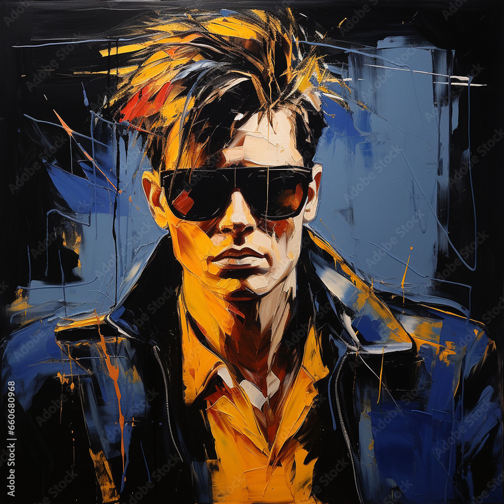 1980s style guy in an abstract painting