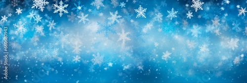 Blue Snowflake Christmas Background. Abstract Winter Holiday with Snowflakes and Blue Tones © Alona