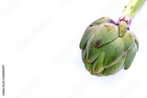 Fresh artichoke on white background.