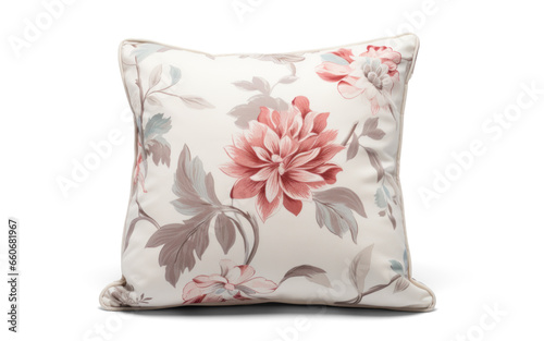 sofa decorative pillow cushion with floral pattern, png file of isolated cutout object with shadow on transparent background. photo