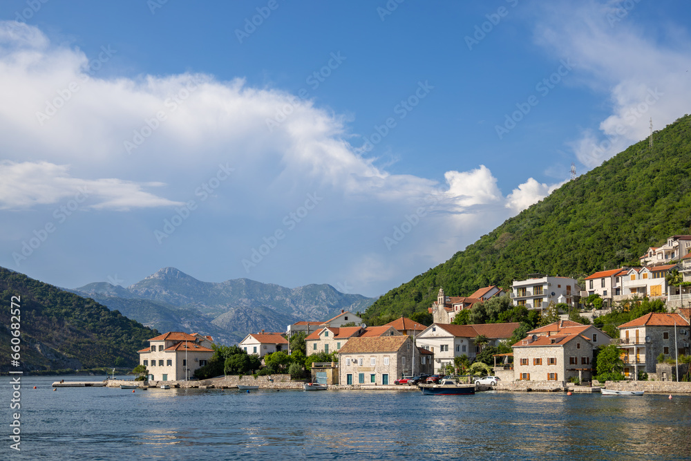 Waterfront panorama of historic town Lepetani in Montenegro Waterfront panorama of historic town Lepetani in Montenegro