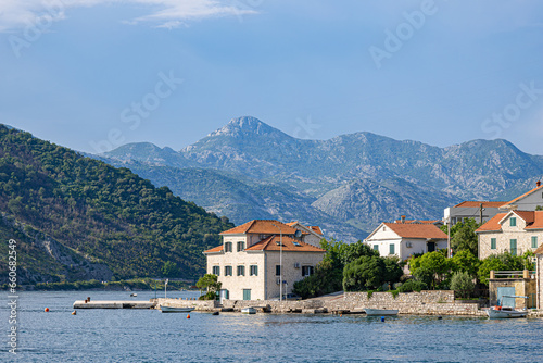 Waterfront view of historic town Lepetani in Montenegro © Weax