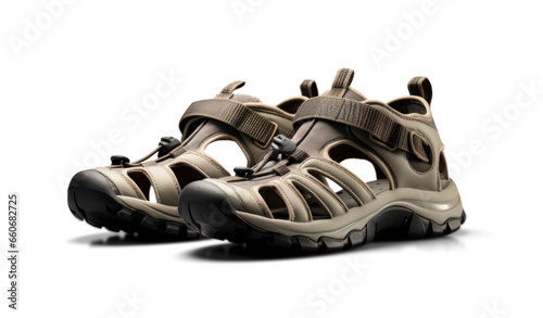 Hiking sturdy sandals, png file of isolated cutout object with shadow on transparent background.