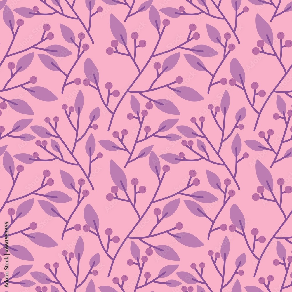 Floral seamless berries and leaves and branches pattern for wrapping paper and fabrics and linens and kids Floral seamless berries and leaves and branches pattern for wrapping paper and fabrics and linens and kids
