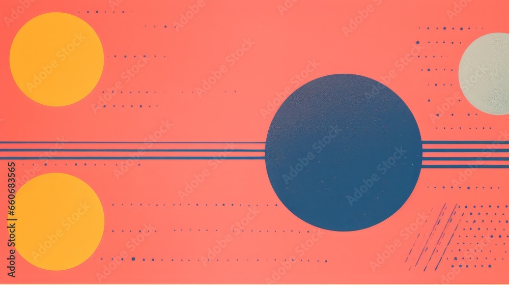 Abstract Risograph Aesthetic Featuring Playful Circles and Precise Straight Lines - Retro-Inspired Geometric Art in Print