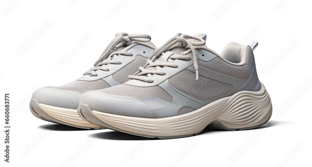 white running sneakers mockup, png file of isolated cutout object with shadow on transparent background.