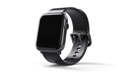 wrist smart watch mockup with black strap, png file of isolated cutout object with shadow on transparent background.