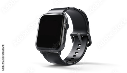 wrist smart watch mockup with black strap, png file of isolated cutout object with shadow on transparent background. photo