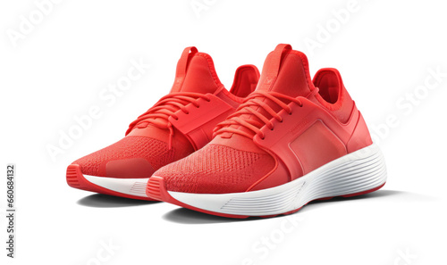red running sneakers mockup, png file of isolated cutout object with shadow on transparent background.