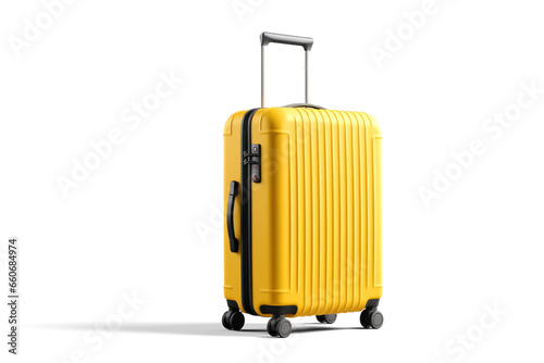 big yellow travel suitcase, png file of isolated cutout object with shadow on transparent background. photo