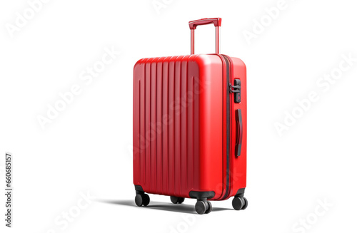 big red travel suitcase, png file of isolated cutout object with shadow on transparent background.