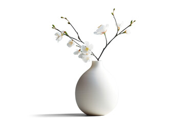 vase with beautiful white flowers, png file of isolated cutout object with shadow on transparent background.