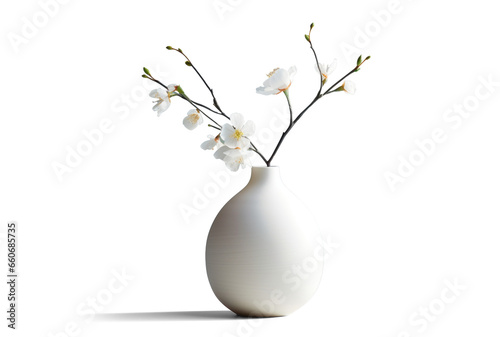 vase with beautiful white flowers, png file of isolated cutout object with shadow on transparent background. photo