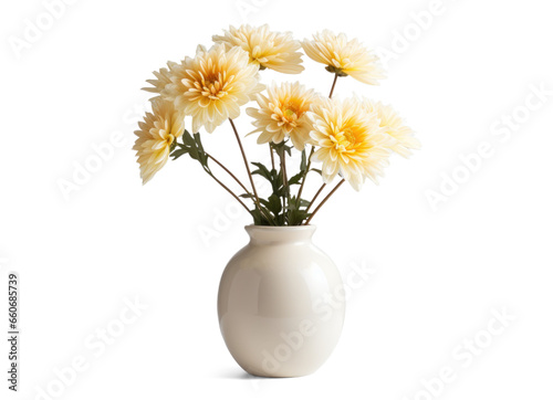 vase with beautiful beige flowers, png file of isolated cutout object with shadow on transparent background. © Аrtranq