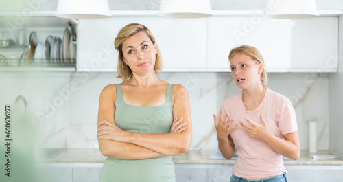 Teenage daughter insistently asks her mother for permission to invite friends to house and celebrate party