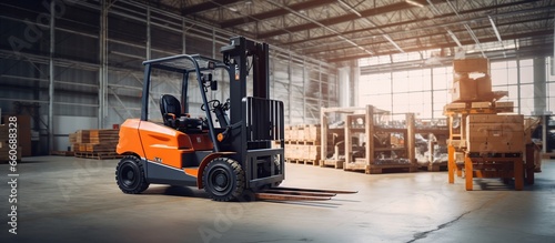 Forklift parked in factory warehouse © maretaarining