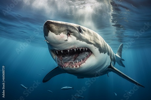 Large white shark  seen from the front. Generative AI