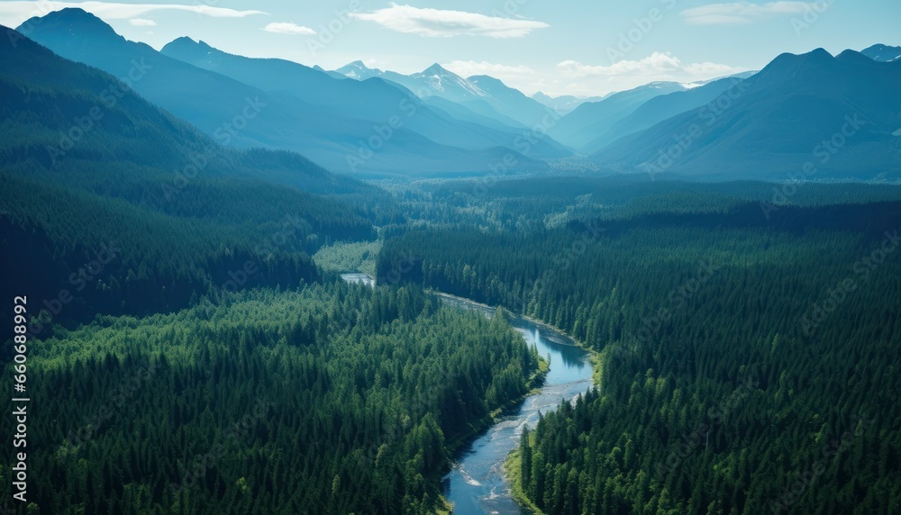 Fototapeta premium view from the top of the mountain. Generative AI