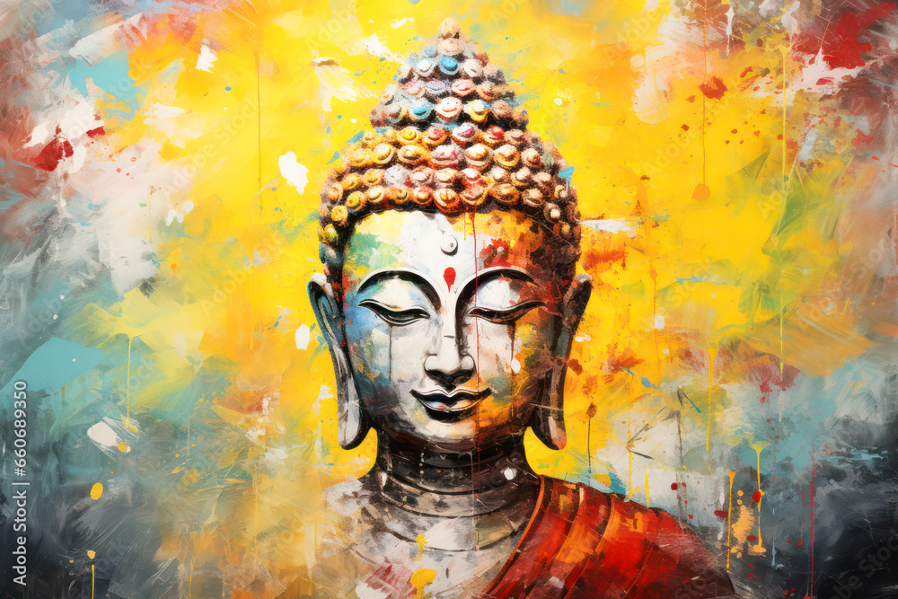 Illustration of colorful buddha statue - obrazy, fototapety, plakaty 