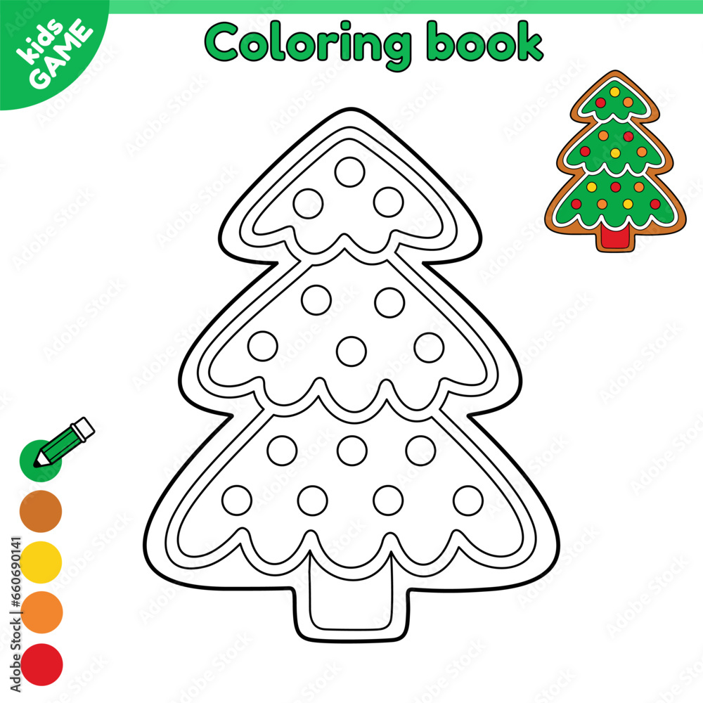 Outline gingerbread christmas tree. Page of coloring book for kids with cartoon Christmas sweets. Color contour new year cookies. Activity book for children. Vector illustration classic Xmas biscuit. Outline gingerbread christmas tree. Page of coloring book for kids with cartoon Christmas sweets. Color contour new year cookies. Activity book for children. Vector illustration classic Xmas biscuit.