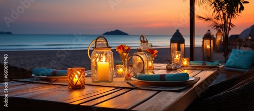 serving food and drinks on the seafront with sunset views photo