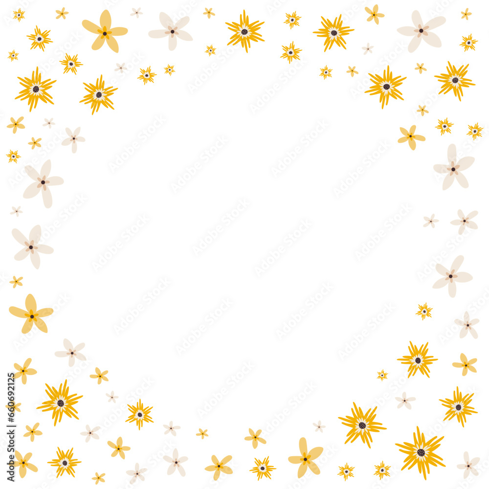 Vector frame with flowers. Hand drawn illustration of a square border with yellow flowers Vector frame with flowers. Hand drawn illustration of a square border with yellow flowers
