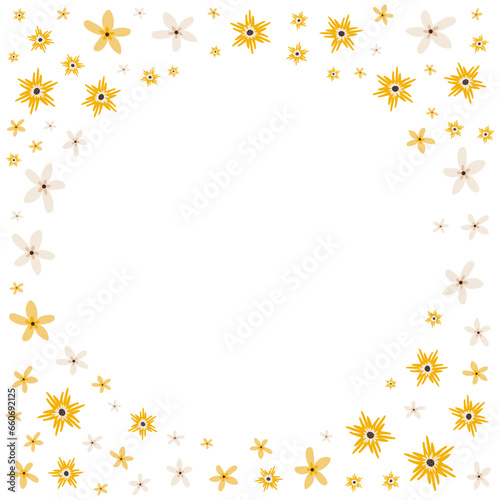 Vector frame with flowers. Hand drawn illustration of a square border with yellow flowers