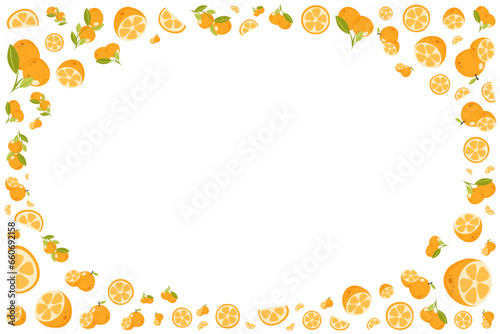 Vector orange fruits frame. Hand drawn illustration of border with citrus slices and branches