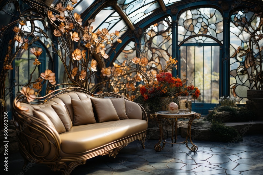 Art Nouveau living room with organic, floral - inspired designs and ...