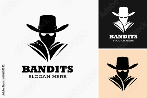 Mysterious bandits silhouette logo. This logo suitable for designs related to mischievous or rebellious themes.