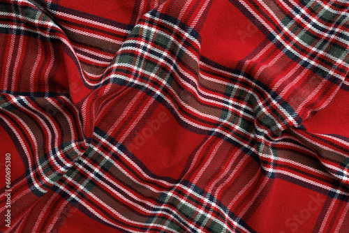 Background of traditional checkered christmas red fabric